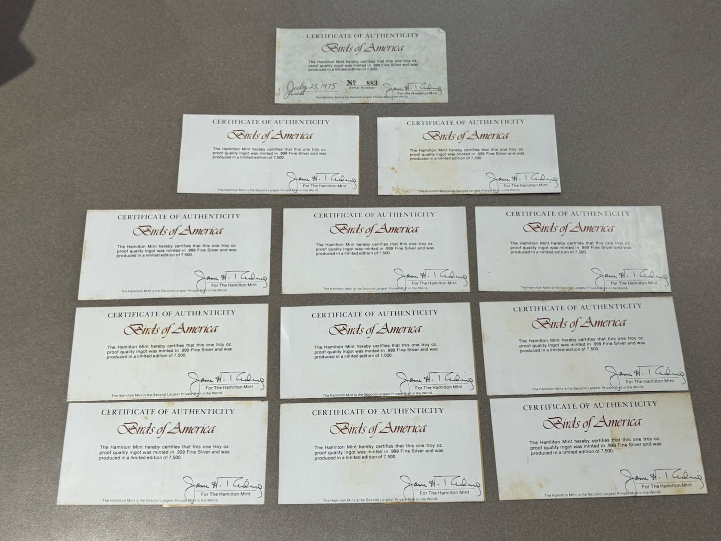 "BIRDS OF AMERICA" LARGE COLOR PRINTS AND 12 OZ. .999 SILVER BARS, #838 Of 7500