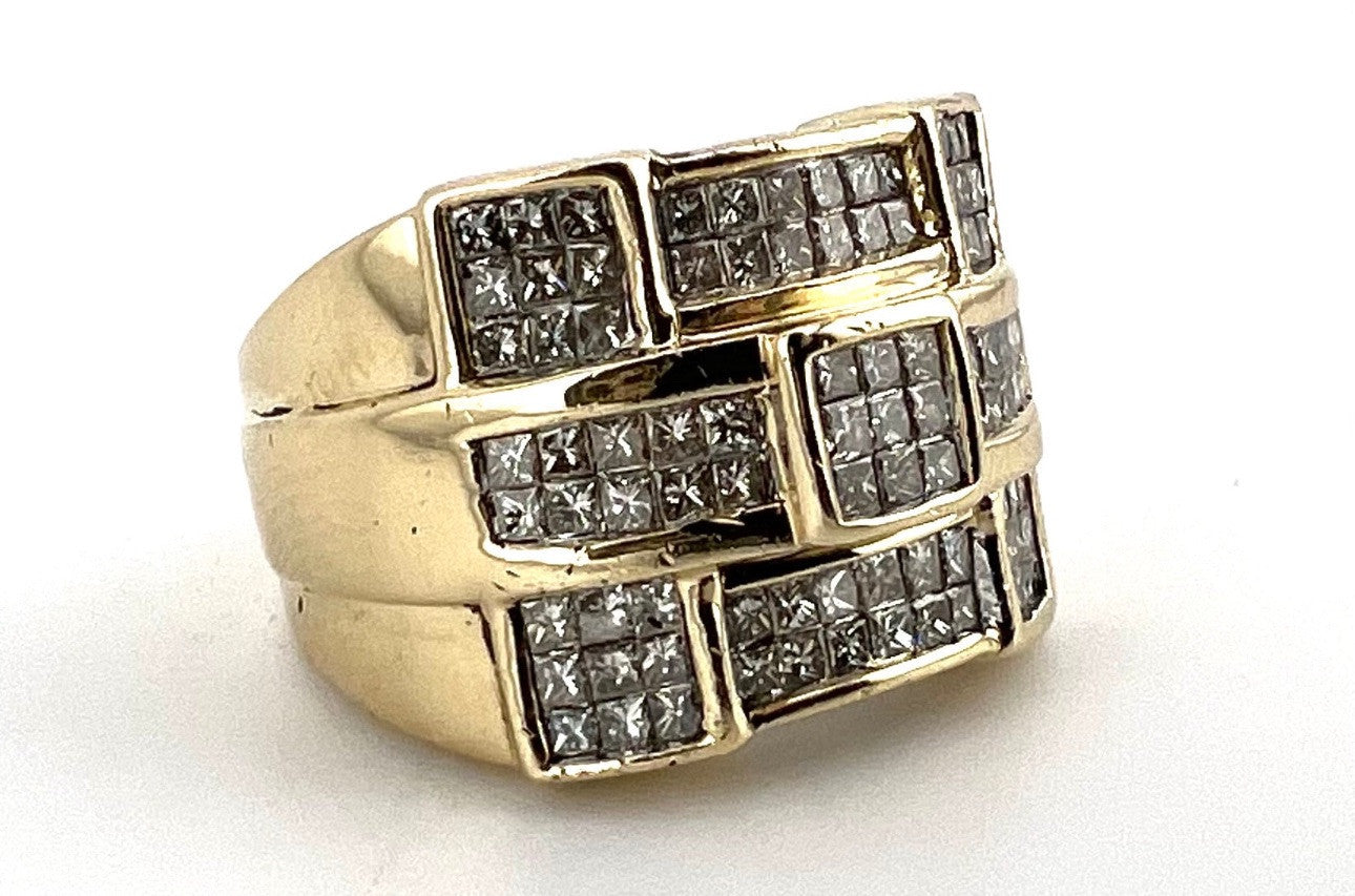 14k Men’s Fancy Cut  Men's Diamond Ring Invisible Setting 14.1 Grams Total .